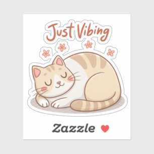 Süßer Katzen-Laib-Sticker   Just Vibing Cozy Cat-A Aufkleber