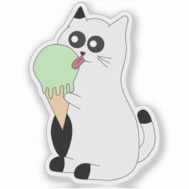 Süßer Katzenaufkleber; Kätzchen, das Eiscreme isst Aufkleber