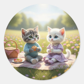 Süßer Katzenaufkleber | Tom & Luna Frühjahrsdesign Runder Aufkleber