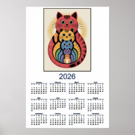 Süßer Katzenfamilienkalender für 2026 Poster