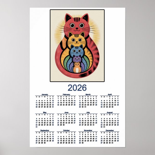 Süßer Katzenfamilienkalender für 2026 Poster (Vorne)