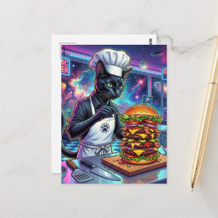 Süßer Katzenkoch macht gigantischen Burger Postkarte