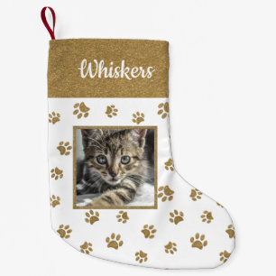 Süßer Katzenname Foto Gold Glitter Pfotenabdrücke Kleiner Weihnachtsstrumpf