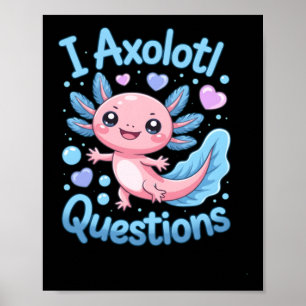 Süßer Kawaii Axolotl Fragen Blau Und Rosa Poster