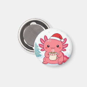 Süßer Kawaii Axolotl Weihnachts-Kaffee-Rund-Schlüs Magnet