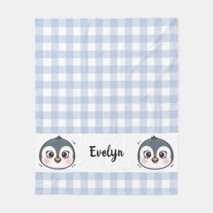 Süßer Kawaii-Baby-Pinguin-Gesicht-Gingham Fleecedecke