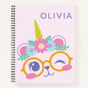 Süßer Kawaii Bär Einhorn Gesicht Rosa Personalisie Notizbuch