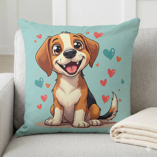 Süßer Kawaii-Beagle mit Herzen Spielhund Kissen
