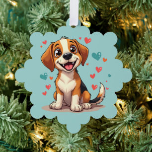 Süßer Kawaii-Beagle mit Herzen Spielhund Ornament Karte