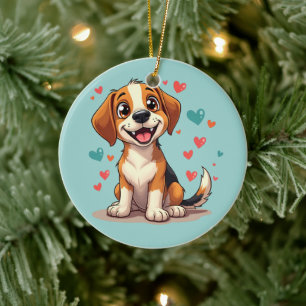Süßer Kawaii-Beagle mit Herzen Verspielte Hundekun Keramik Ornament