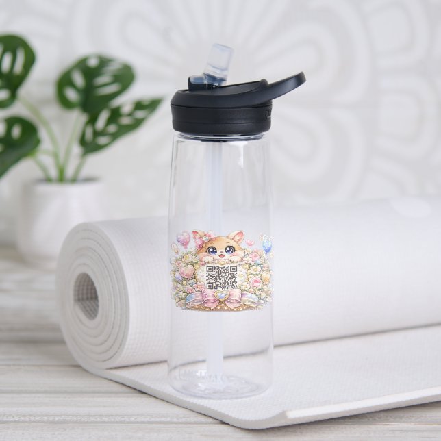 Süßer Kawaii benutzerdefinierter QR-Code Katze Pas Trinkflasche (Yoga (gedreht))