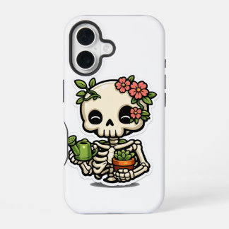 Süßer Kawaii-Blumen-Skelett-Gärtner-Aufkleber iPhone 16 Hülle