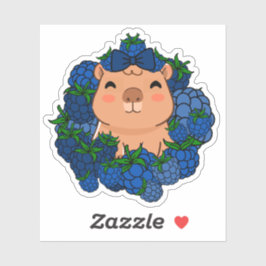 Süßer Kawaii Capybara mit Brombeer-Kranz Aufkleber