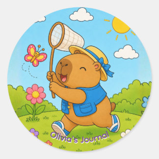 Süßer Kawaii-Capybara-Sticker mit individuellem Na Runder Aufkleber