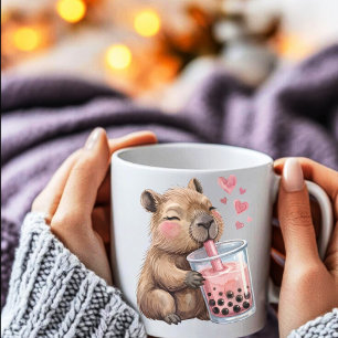 Süßer Kawaii Capybara Trinkt Boba Bubble Tea Kaffeetasse