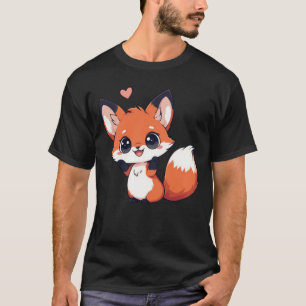 Süßer Kawaii Chibi Fuchs mit Herz T-Shirt