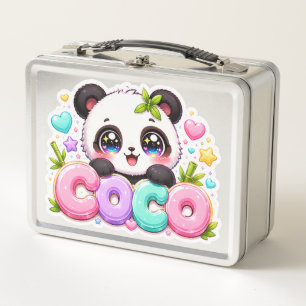 Süßer Kawaii Coco Panda Name Pastellrosa Funkelnd Metall Brotdose
