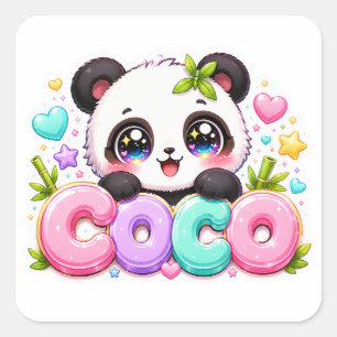 Süßer Kawaii Coco Panda Name Pastellrosa Funkelnd Quadratischer Aufkleber