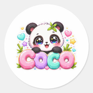 Süßer Kawaii Coco Panda Name Pastellrosa Funkelnd Runder Aufkleber