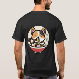 Süßer Kawaii Corgi Hund isst Ramen Nudelschüssel T-Shirt
