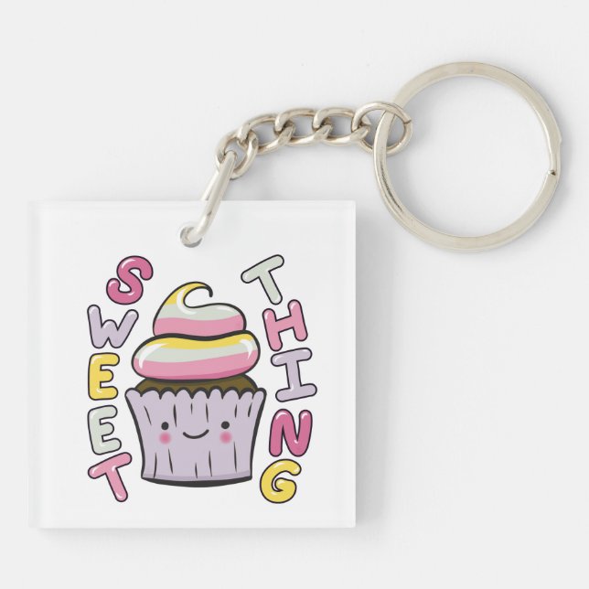 Süßer Kawaii-Cupcake mit Text Schlüsselanhänger (Rückseite)