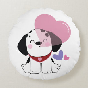 Süßer Kawaii-Dalmatiner-Welpe mit Herzen Rundes Kissen