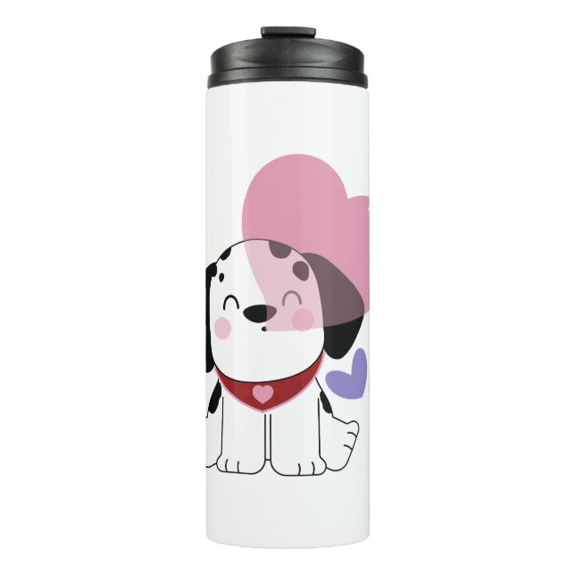 Süßer Kawaii-Dalmatiner-Welpe mit Herzen Thermosbecher (Vorderseite)