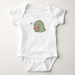 Süßer Kawaii-Dinosaurier hält Herz Pastell Baby Strampler