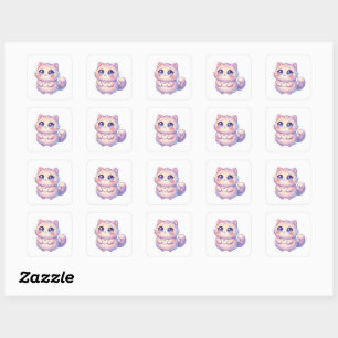 Süßer Kawaii Fluffiger Kätzchen Katze Stern Pastel Quadratischer Aufkleber