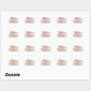 Süßer Kawaii Frisch Vermählter Paar Tiere Pastel P Quadratischer Aufkleber
