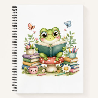 Süßer Kawaii-Frosch beim Lesen eines Buches | Wass Notizbuch