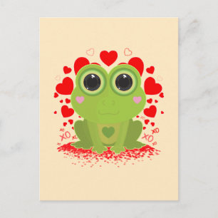 Süßer Kawaii-Frosch mit Herzen auf sanftem cremige Postkarte