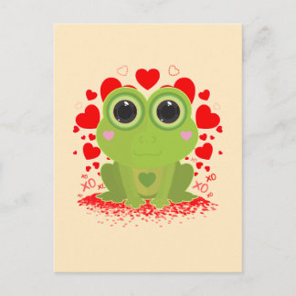Süßer Kawaii-Frosch mit Herzen auf sanftem cremige Postkarte