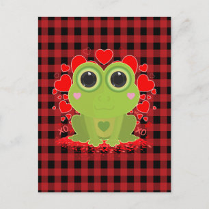 Süßer Kawaii-Frosch mit Herzen auf schwarzem rotem Postkarte