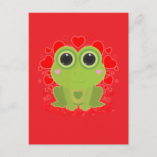 Süßer Kawaii-Frosch mit Herzen auf Vollrot Postkarte