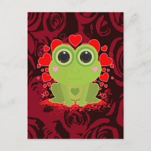 Süßer Kawaii-Frosch mit Herzen und abstrakter rote Postkarte
