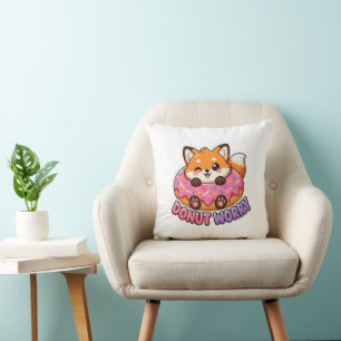 Süßer Kawaii-Fuchs-Donut-Sorge-witziger Essen-Wort Kissen