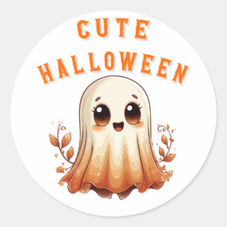 Süßer Kawaii-Geist mit Herbstblättern Halloween 👻 Runder Aufkleber