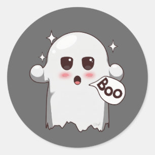 Süßer Kawaii-Geist sagt Boo - Bezauberndes Hallowe Runder Aufkleber