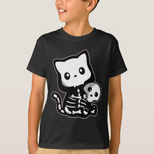 Süßer Kawaii-Goth-Pastell-Skelett-Schwarzer-Katze T-Shirt