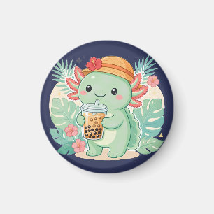 Süßer Kawaii grüner Axolotl, der Boba-Tee trinkt K Magnet