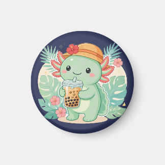 Süßer Kawaii grüner Axolotl, der Boba-Tee trinkt K Magnet