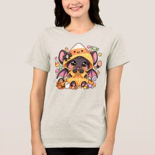 Süßer Kawaii-Halloween-Baby-Fledermaus-Pilz-Hut Gr Tri-Blend Shirt