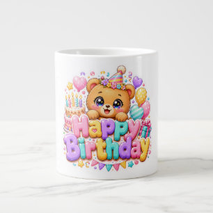 Süßer Kawaii Happy Birthday Teddy Bär Pastell Rosa Jumbo-Tasse