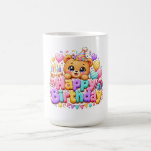 Süßer Kawaii Happy Birthday Teddy Bär Pastell Rosa Kaffeetasse