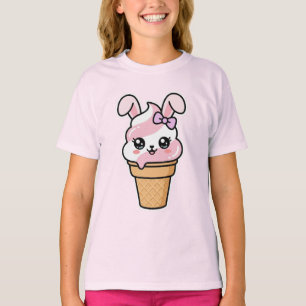 Süßer Kawaii-Hasen-Eiscreme-Tüten-Smiling-Pastell- T-Shirt