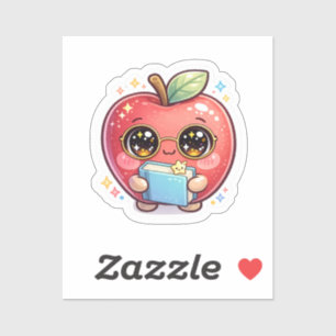 Süßer Kawaii intelligenter Apfel mit Brille, der e Aufkleber