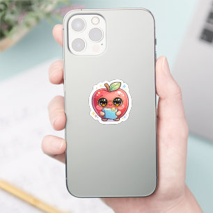 Süßer Kawaii intelligenter Apfel mit Brille, der e Aufkleber