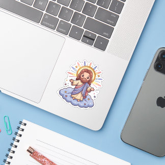 Süßer Kawaii Jesus auf Wolke | Christlicher Glaube Aufkleber