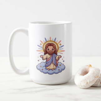 Süßer Kawaii-Jesus auf Wolke | Christlicher Glaube Kaffeetasse
